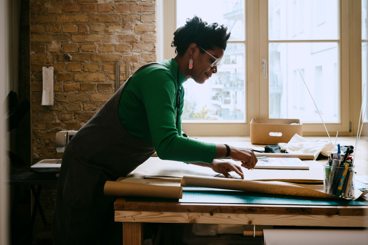 Woman planning an interior design layout